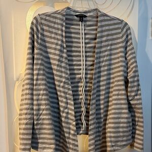 Lands' End Striped Gray and White Cardigan